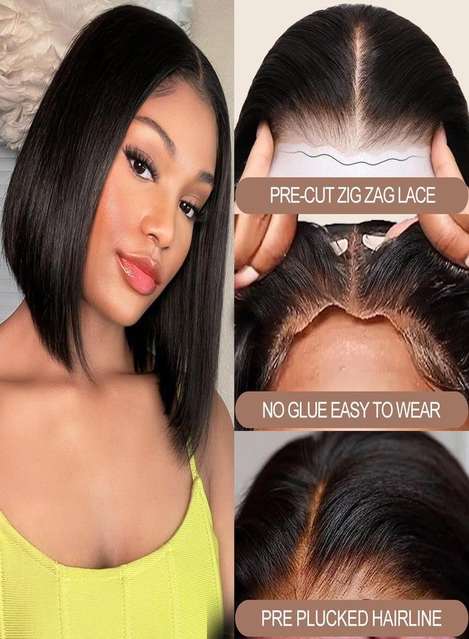AISI Bob Wig Human Hair Glueless Wigs Human Hair Pre Plucked Pre Cut 4x4 HD Lace Front Put On and Go Glueless Wigs 180% Density Short Straight Bob Wigs for Black Women 8 inch - Image 2